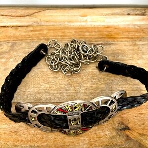 Chico's Black Braided Leather Punk Body Chain Link Belt Size 48” Long